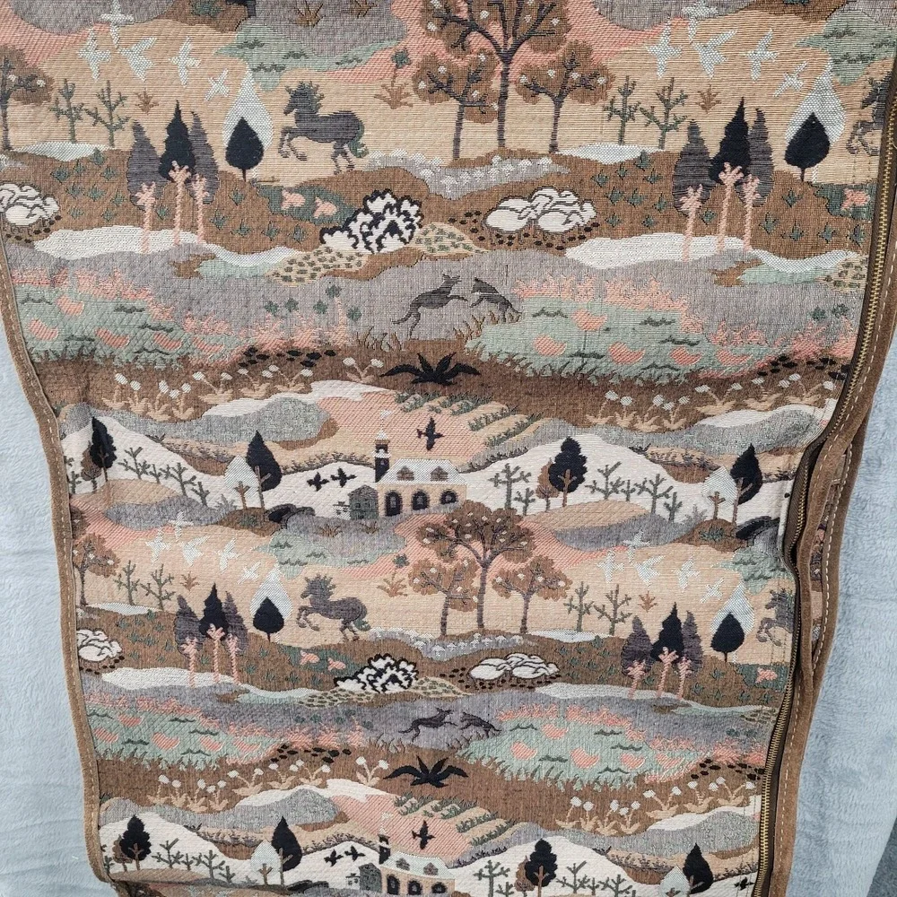 Vintage Garment Bag Embroidered Tapestry Woodsland Animals Scenes